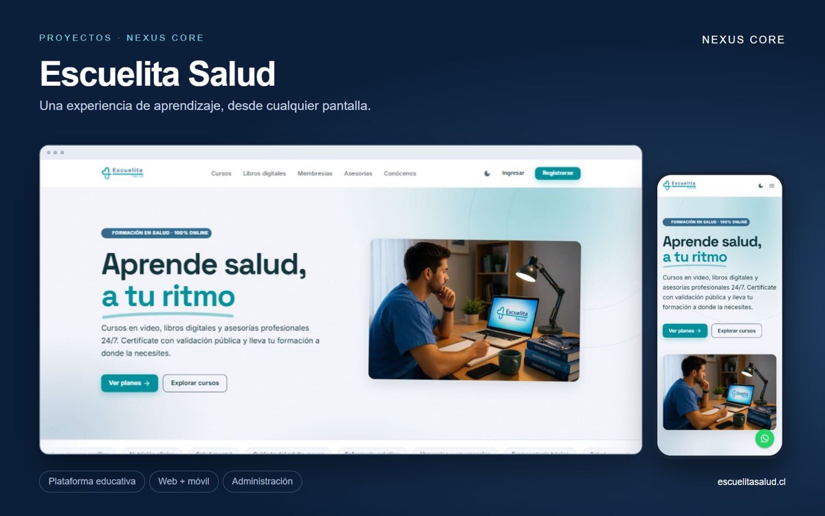 Plataforma educativa de Escuelita Salud en versión web y móvil